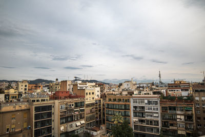 High angle view of buildings against sky