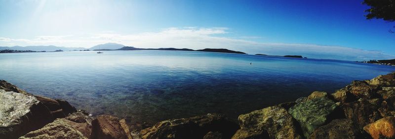 Panoramic view of sea against blue sky