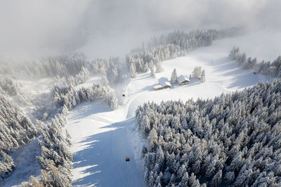Aerial panoramic view of winter wonderland in the gastein valley, salzburg, austria.