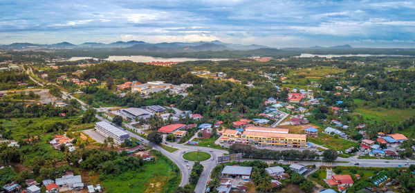 High angle view of townscape against sky