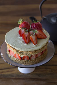 Close-up of cake in plate on table