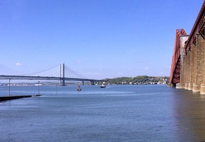 Forth bridges against blue sky