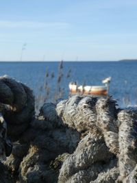 Rope on beach against sky