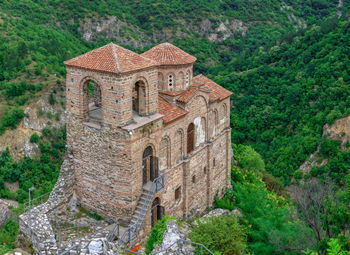 Bulgarian rhodope mountain view from the side of the asens fortress on a cloudy summer day