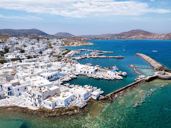 High angle view of marina at harbor