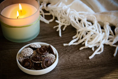 High angle view of candles on table