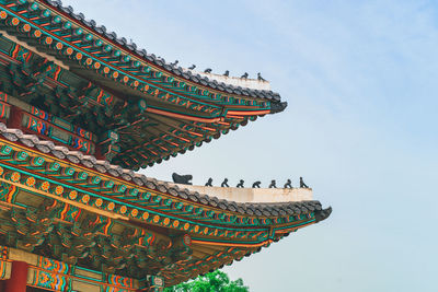 Low angle view of traditional building against sky in korea