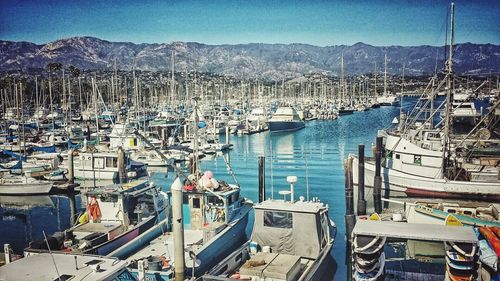 View of harbor against sky