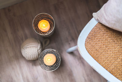 High angle view of tea light on table