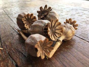 View of poppies on wooden table