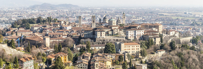 Extra wide view of the historic center of bergamo alta