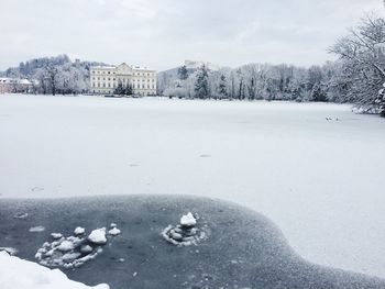 Frozen lake against sky