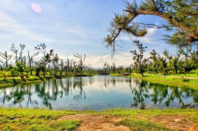 Scenic view of lake against sky