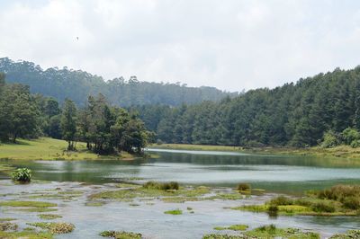 Scenic view of lake against sky