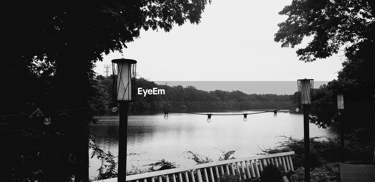 VIEW OF SWIMMING POOL BY LAKE AGAINST SKY