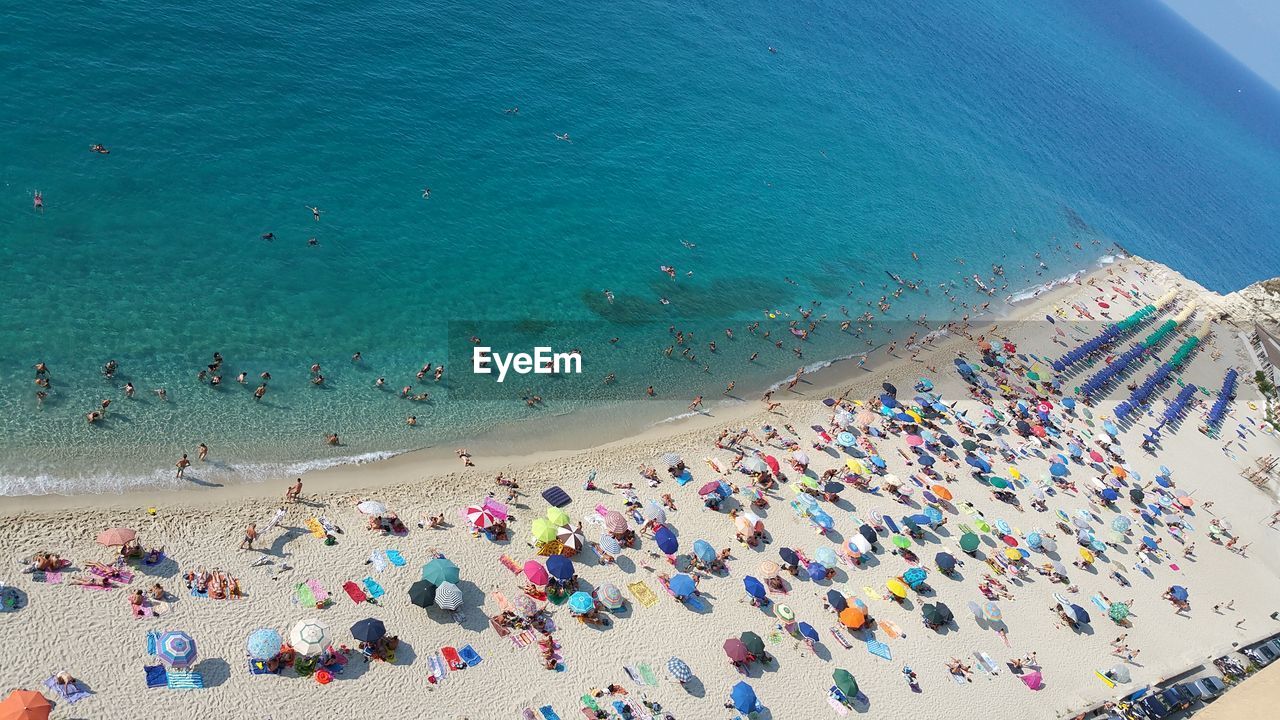 High angle view of people on beach