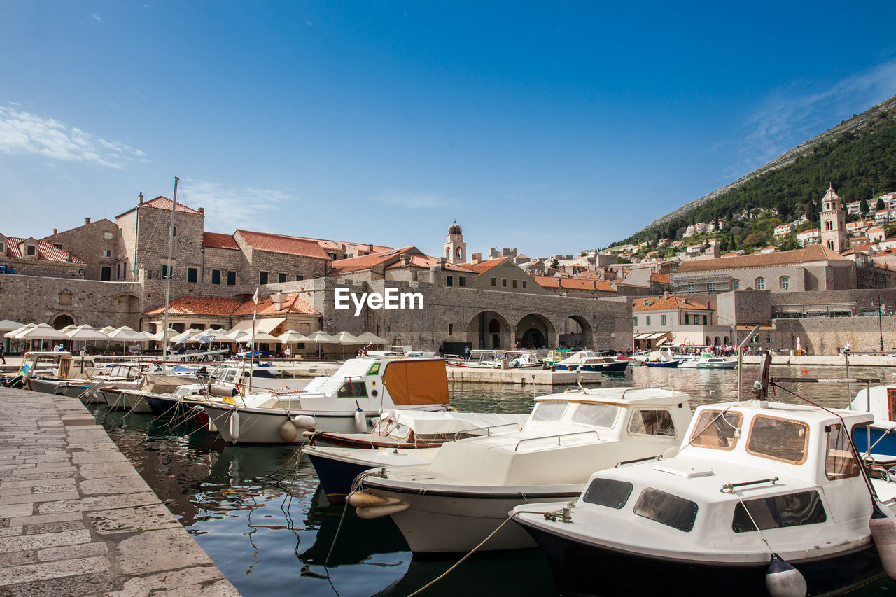 Dubrovnik city old port marina and fortifications