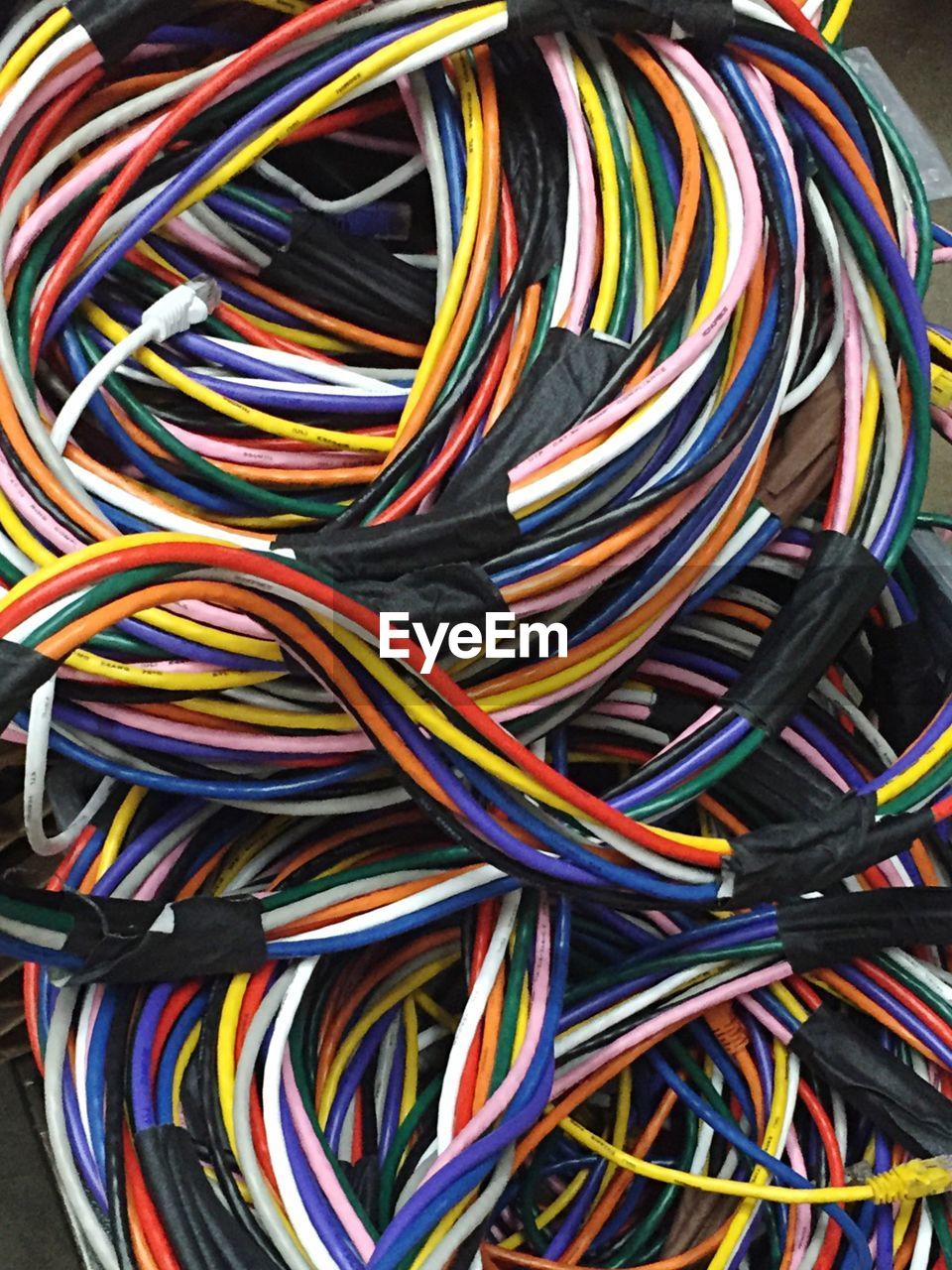 High angle view of multi colored cable wires