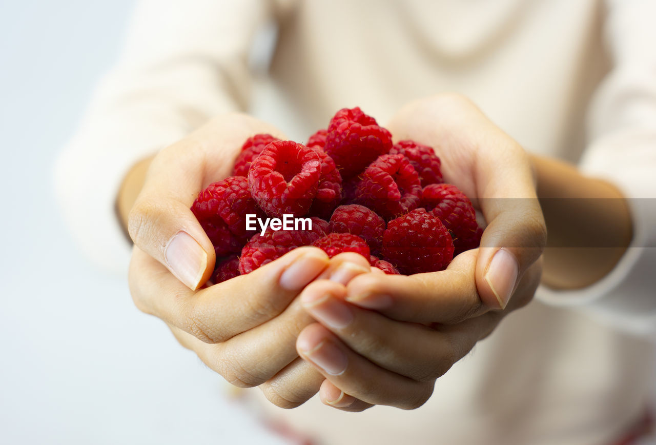 A handful of raspberry