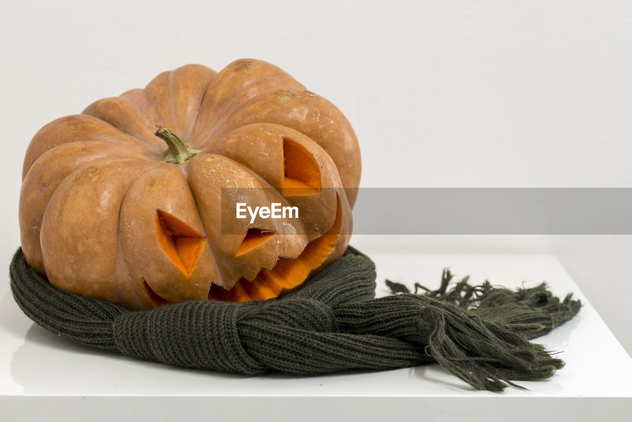 Close-up of pumpkin against white background