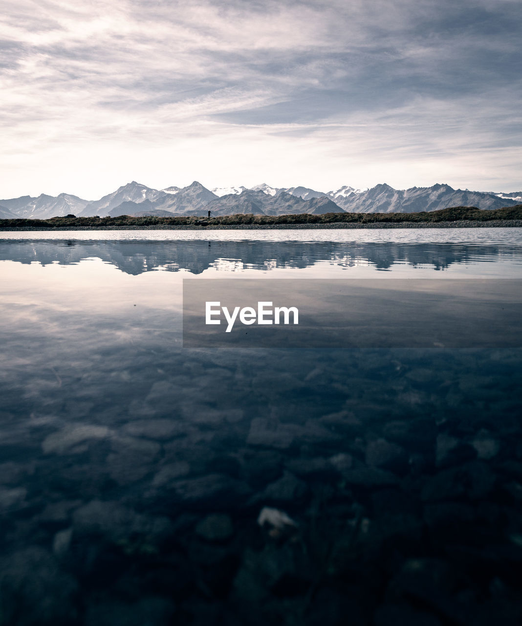 Scenic view of lake against sky during winter