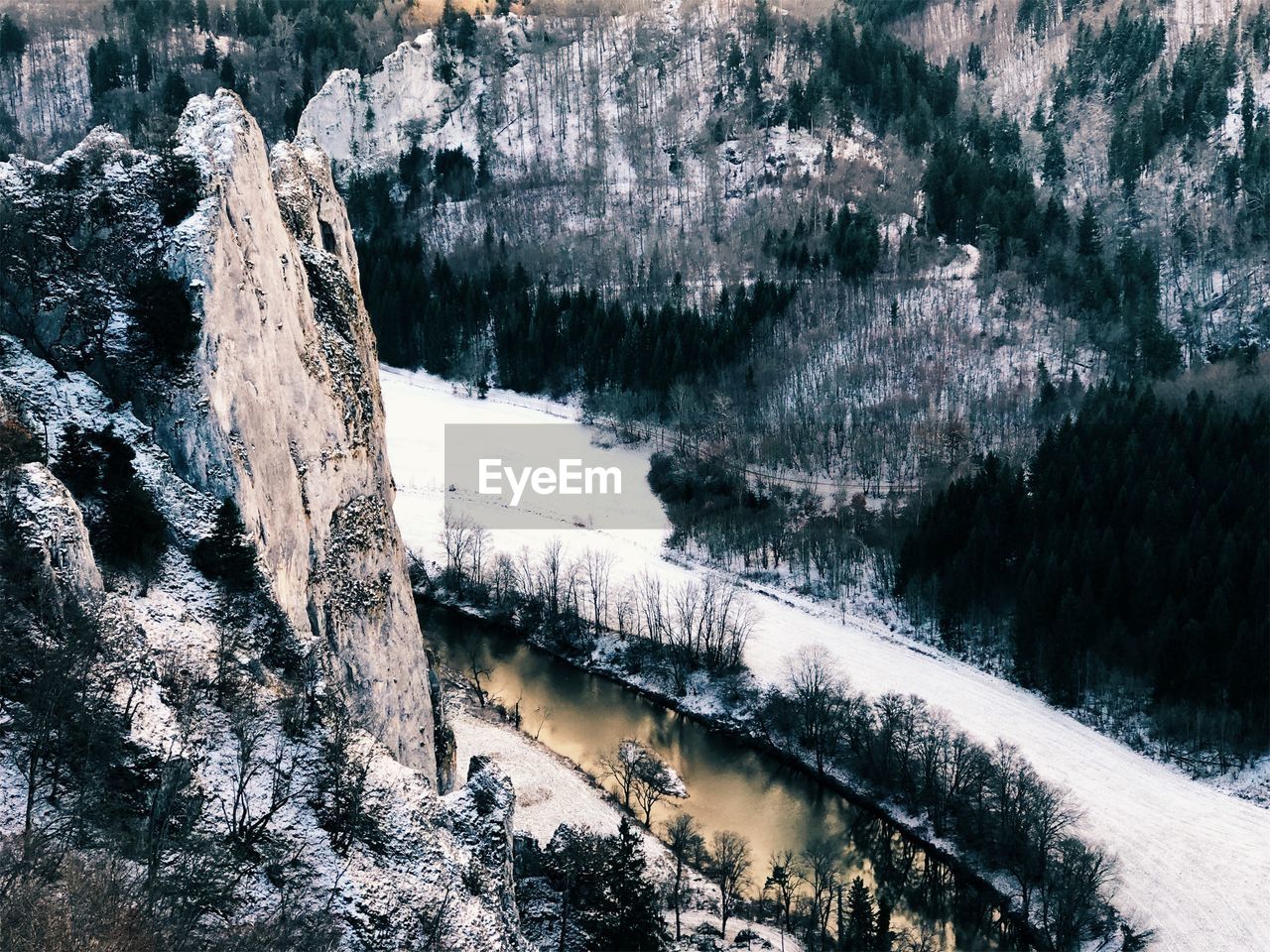 SCENIC VIEW OF LAKE BY TREES DURING WINTER