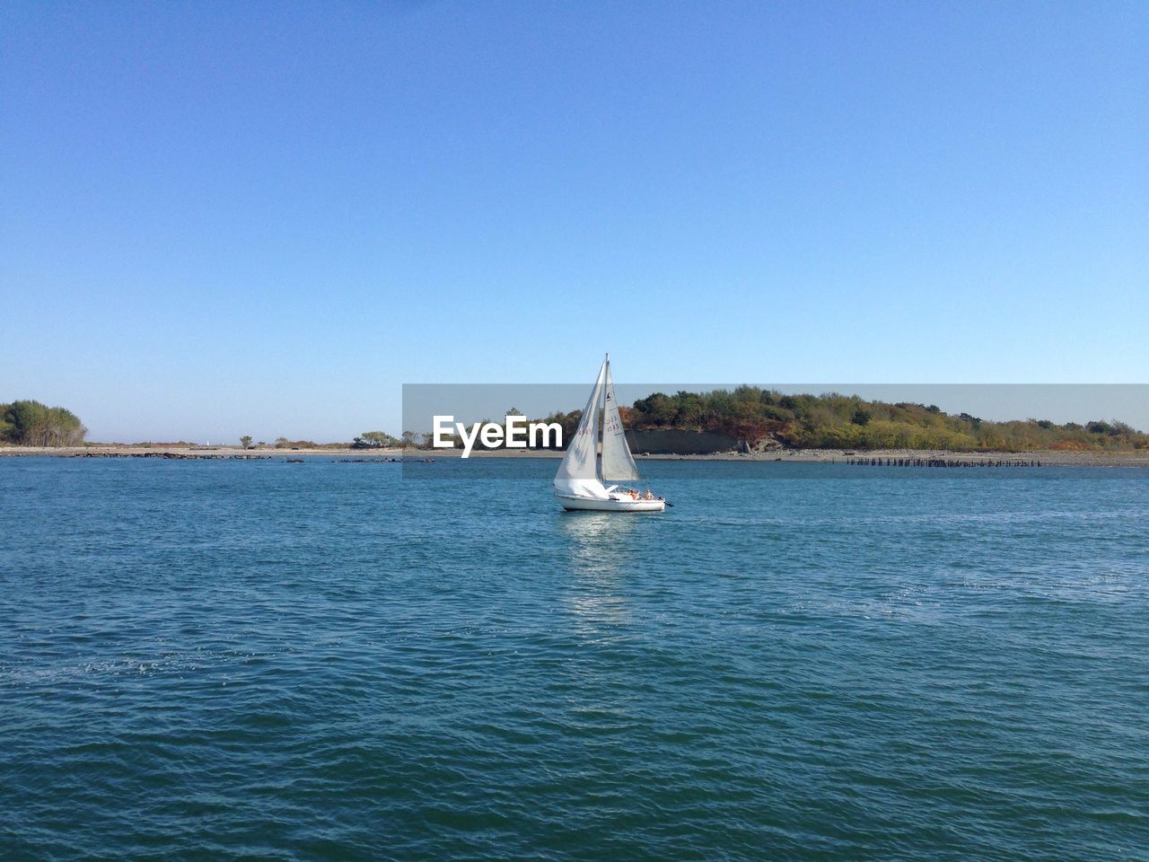 Sailboat sailing against clear sky