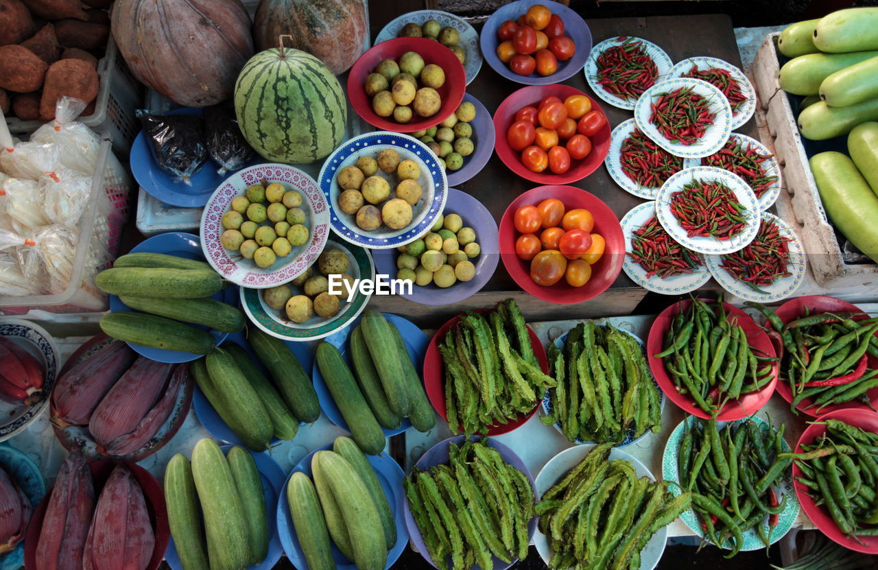 High angle view of vegetables at market