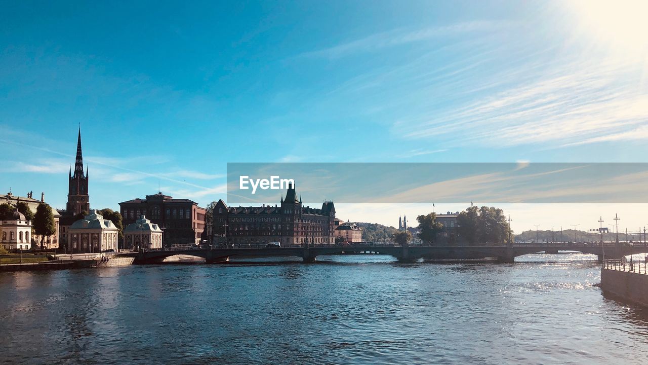 River in stockholm with buildings in background