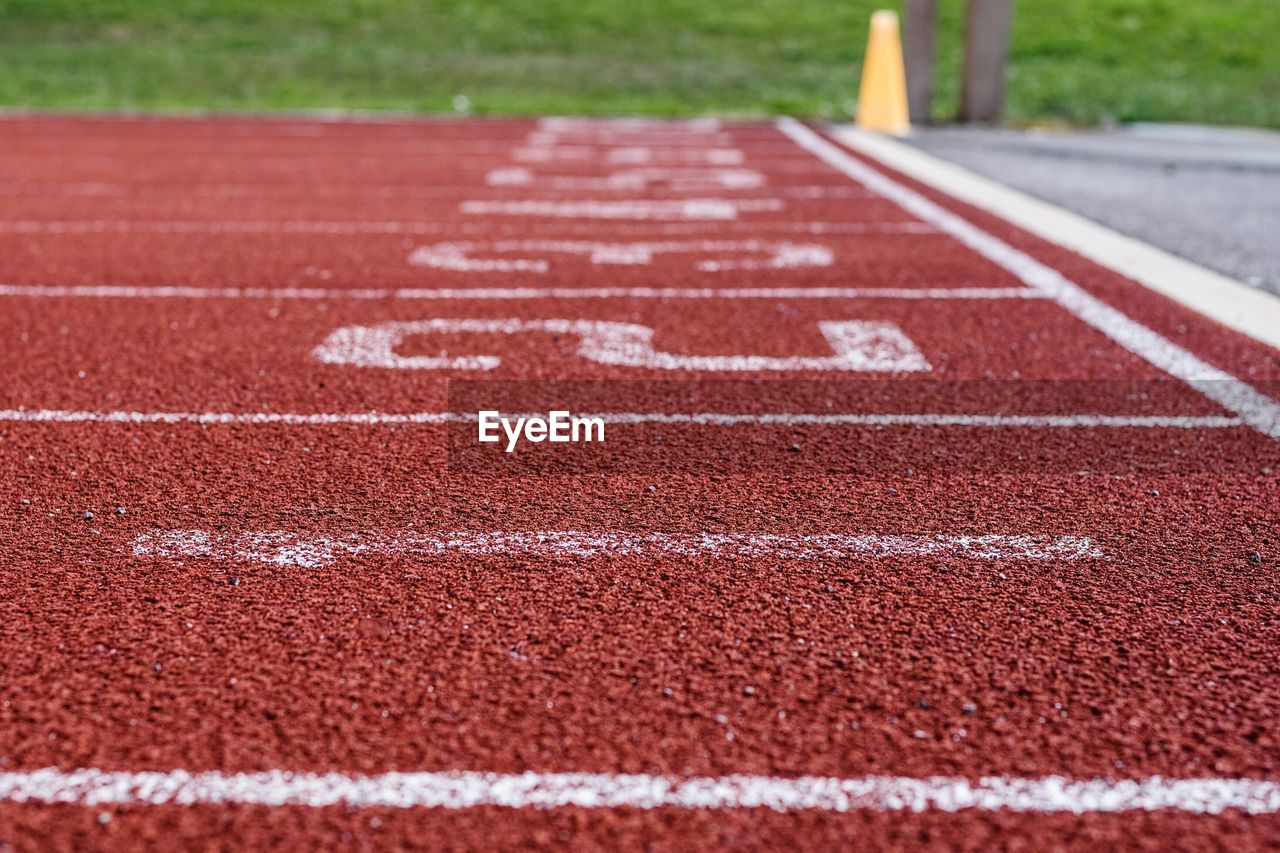 Close-up of running tracks in playground