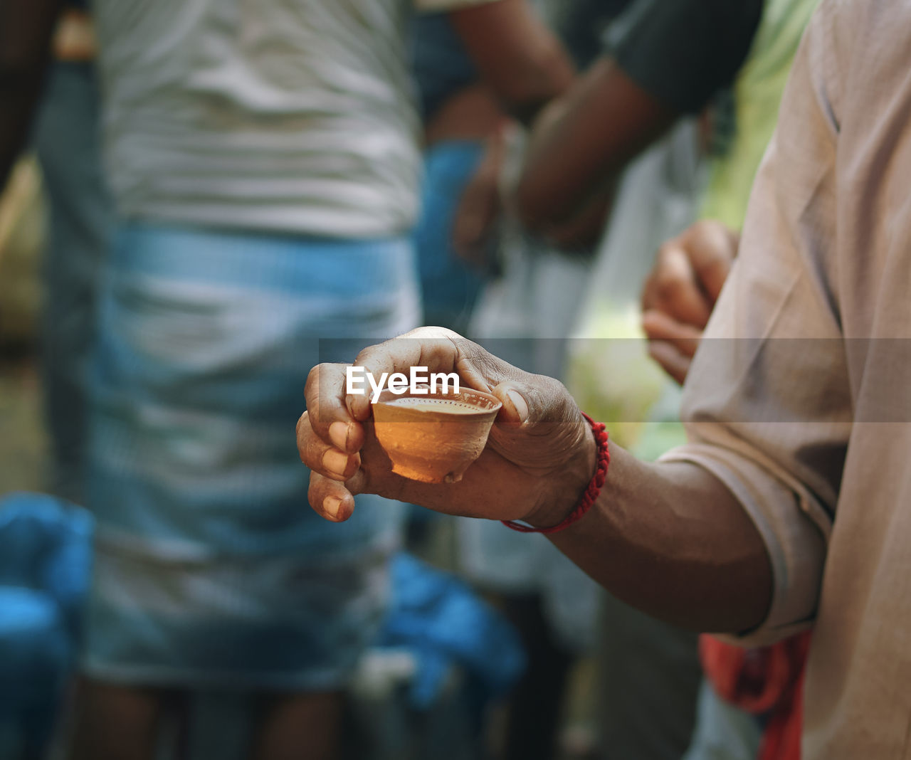 Closeup of an earthen cup of milk tea, in a street-side shop at kolkata.