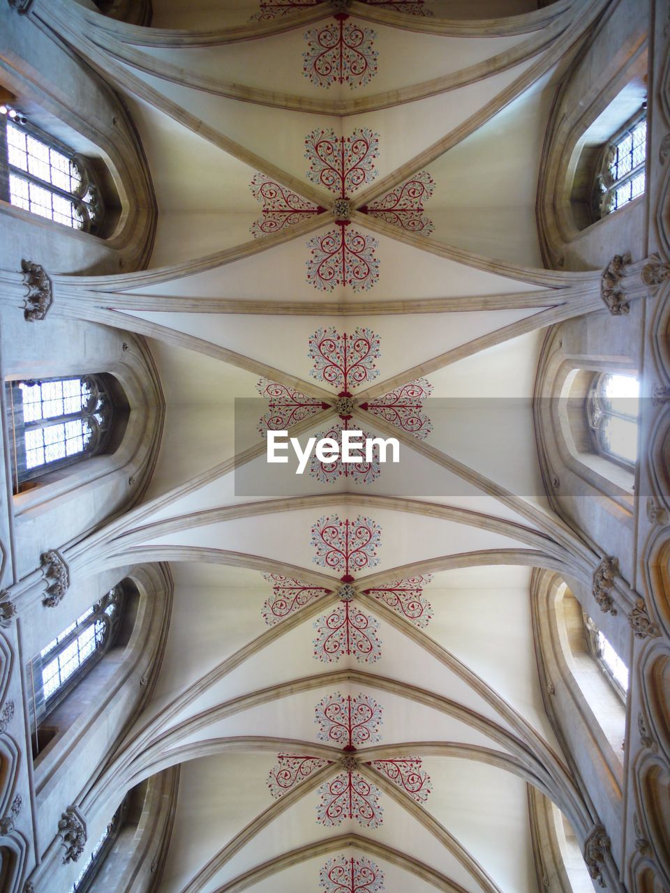 Directly below view of ceiling at wells cathedral