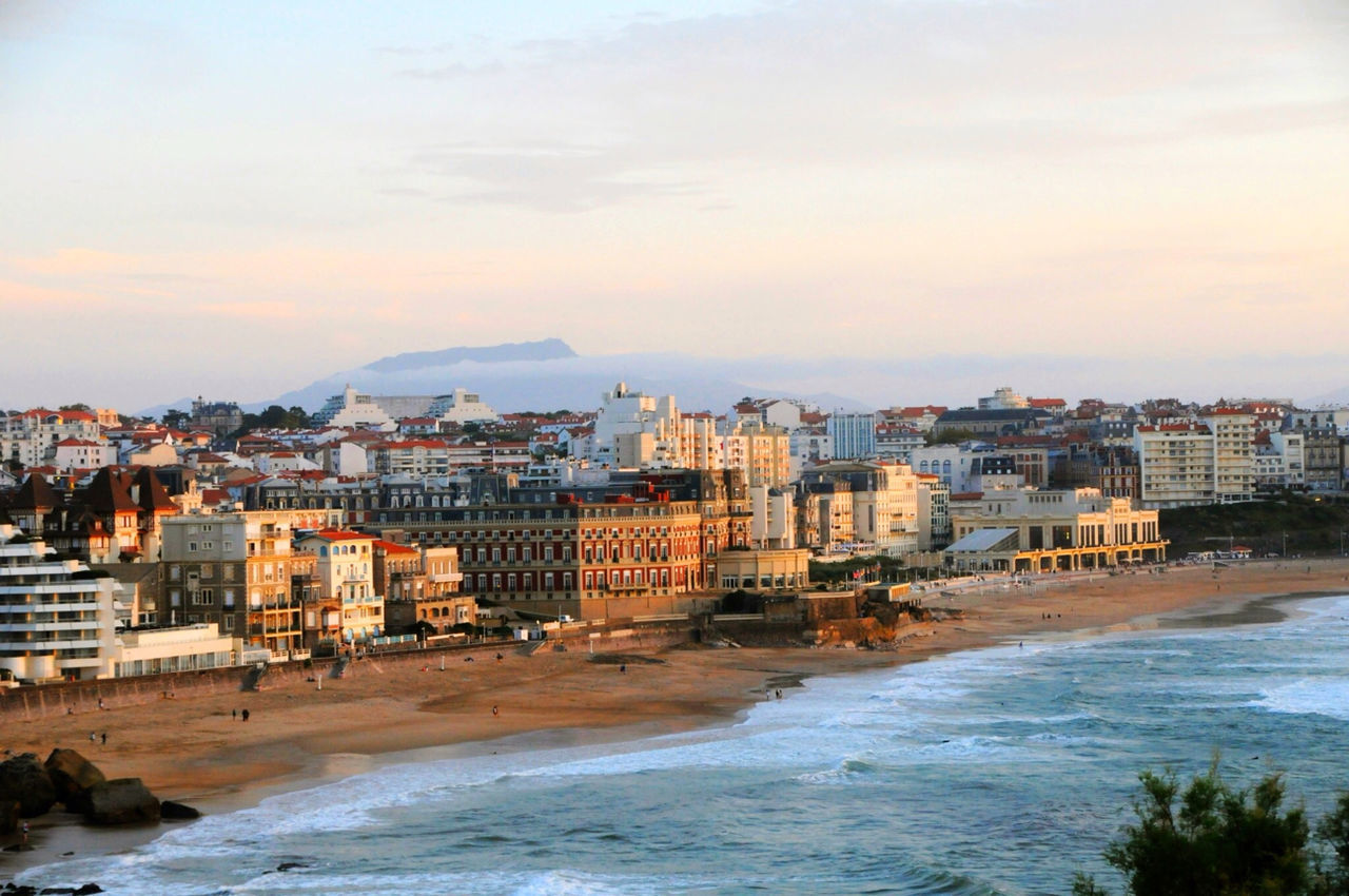 Coastal town at sunset