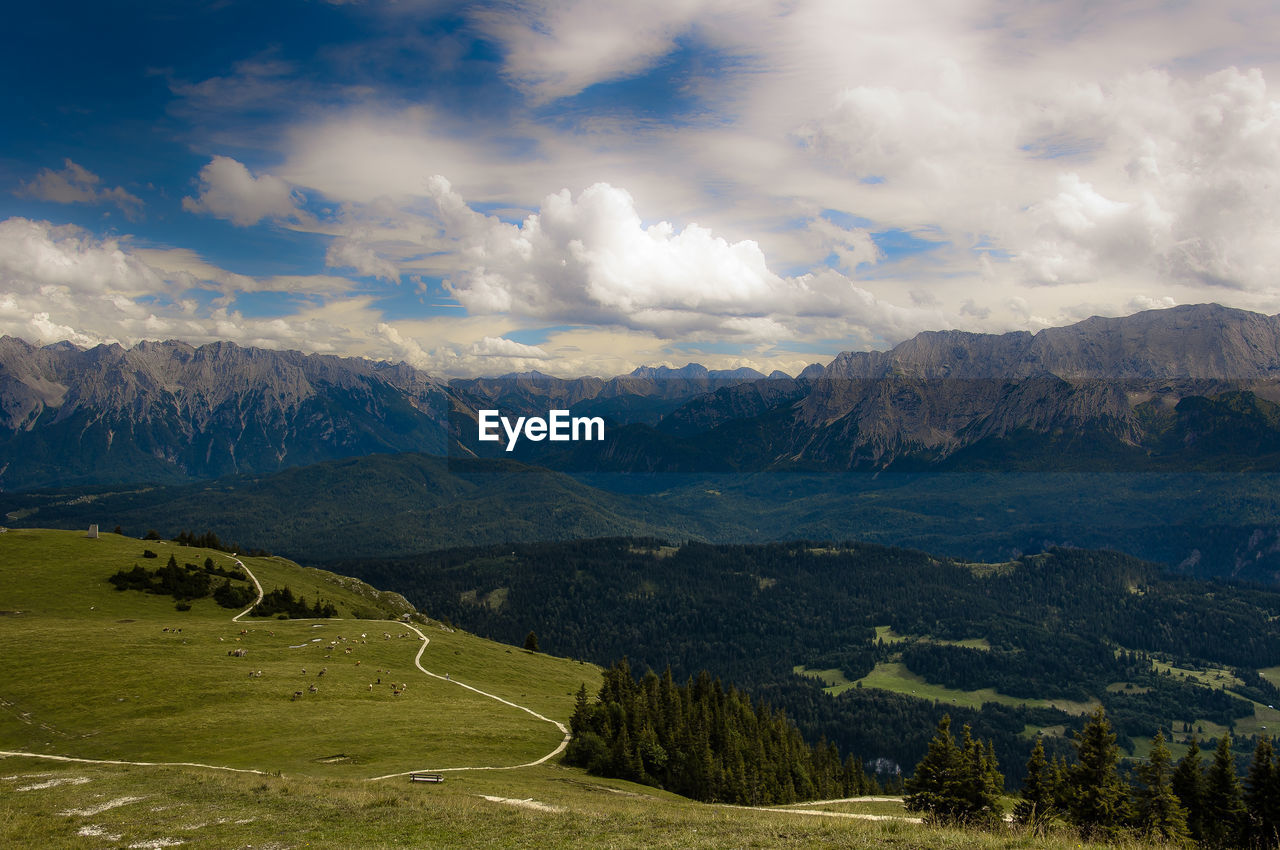 Scenic view of landscape against dramatic sky