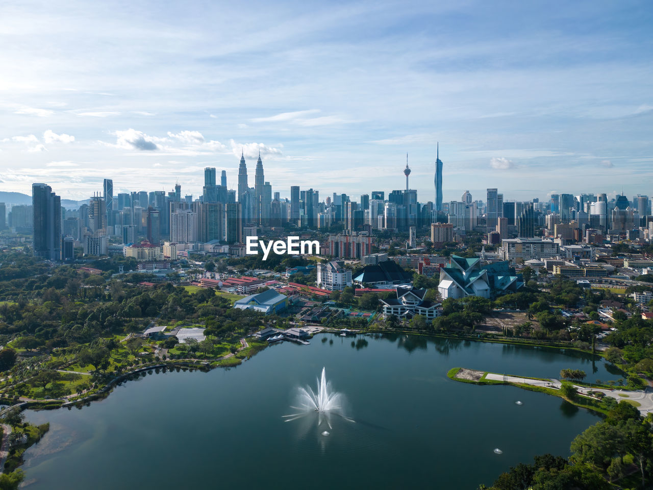 high angle view of buildings in city against sky