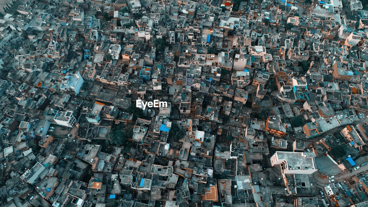 High angle view of buildings in city