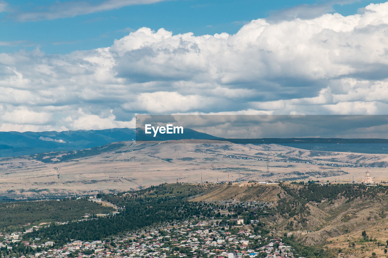 High angle view of land against sky