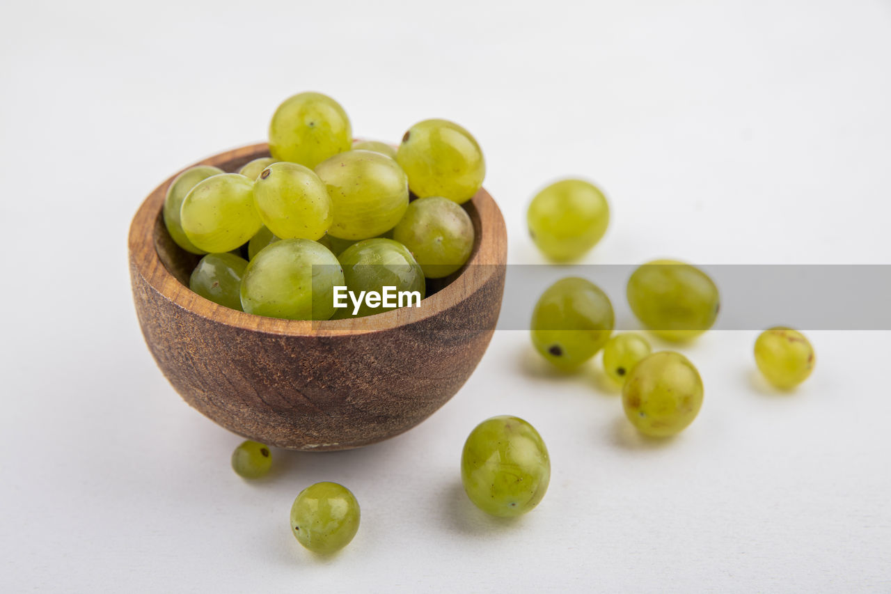 high angle view of fruits in bowl on white background
