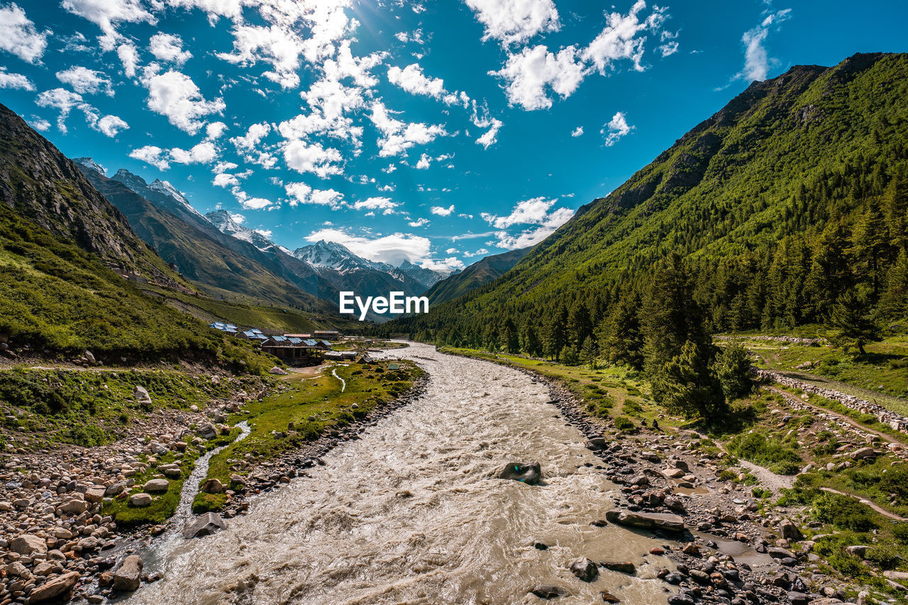 Road leading towards mountains against sky