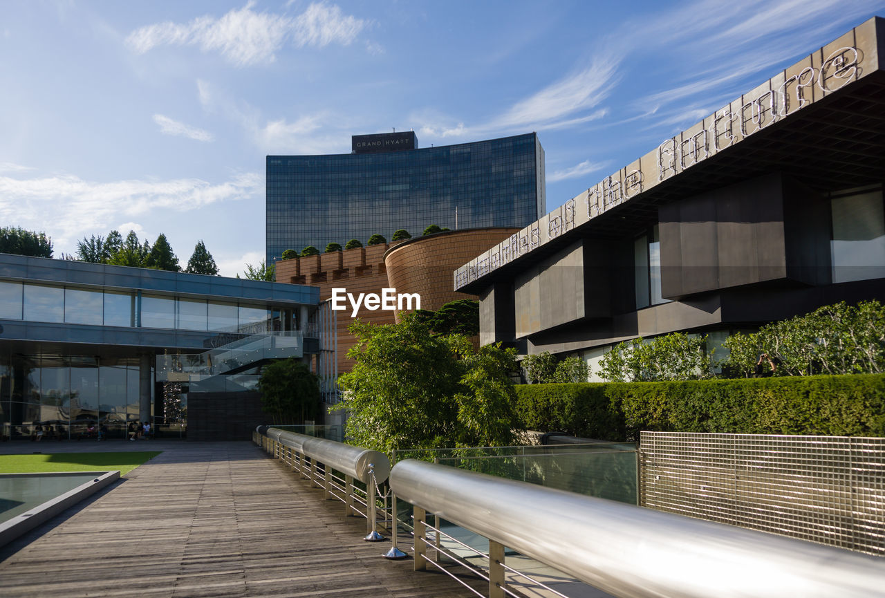 FOOTPATH AMIDST BUILDINGS AGAINST SKY