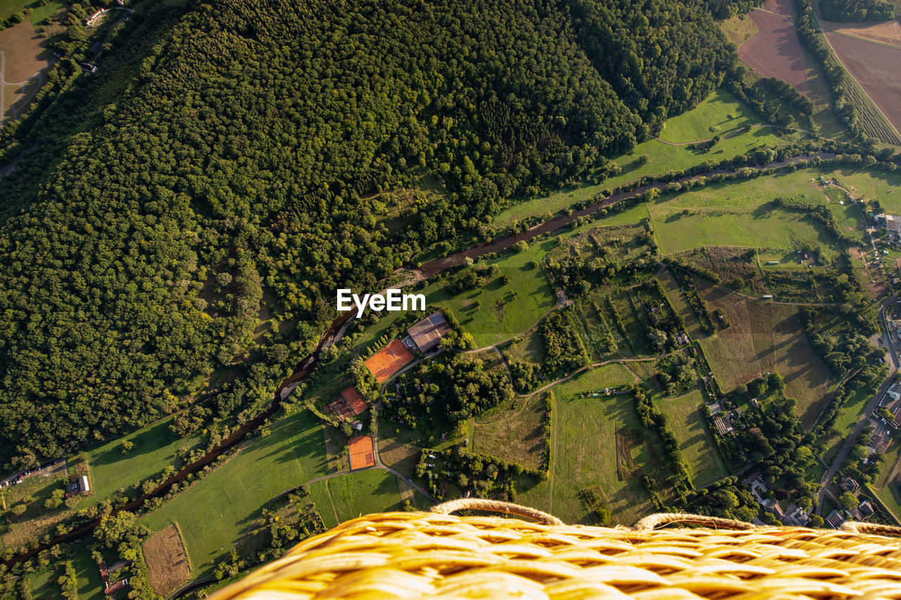 Aerial view out of a ballon basket at a landscape in rhineland palatinate near bad sobernheim