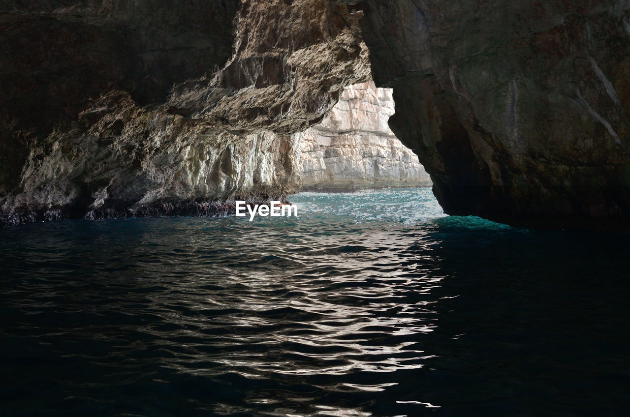 Mouth of the blue cave in the adriatic sea in kotor bay, montenegro