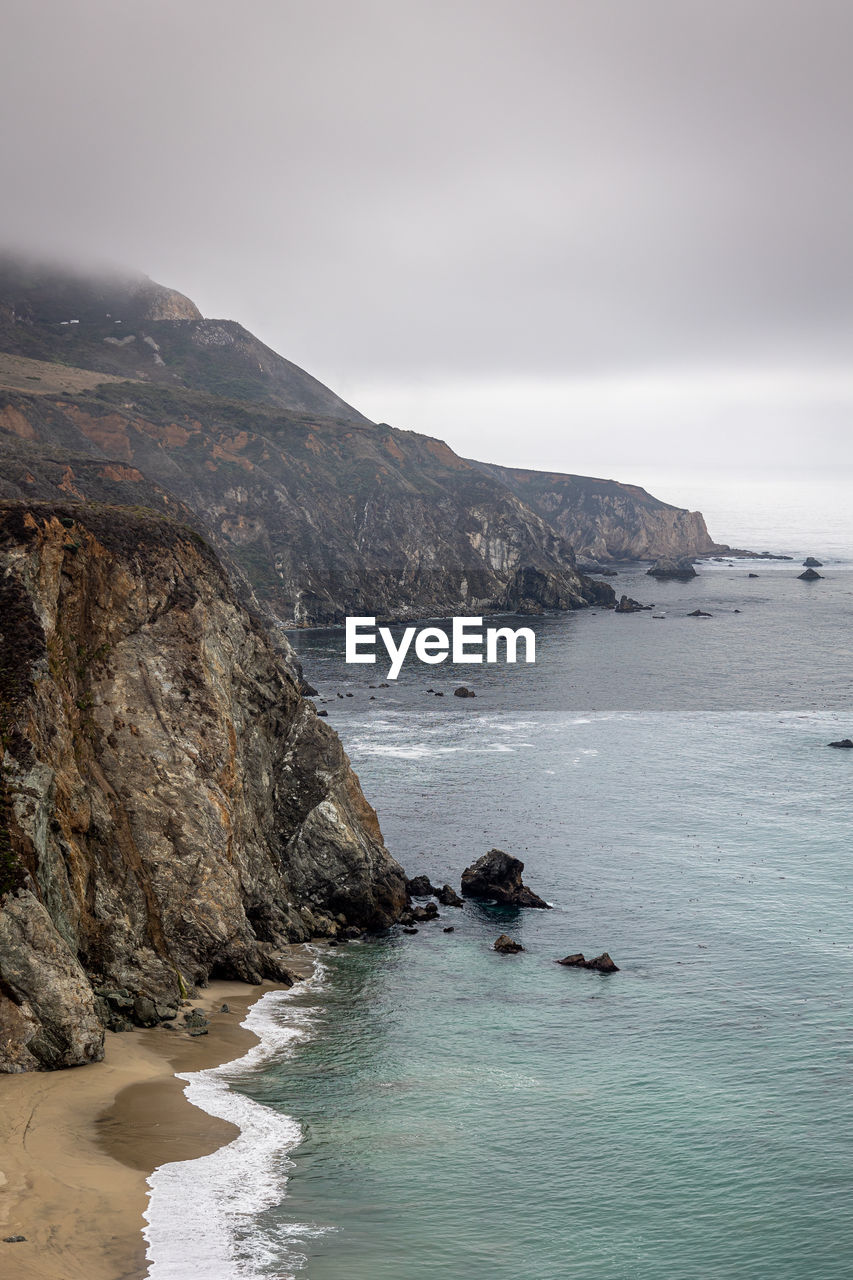 The big sur coastal area with crags and cliffs, photo taken near the bixby bridge, usa