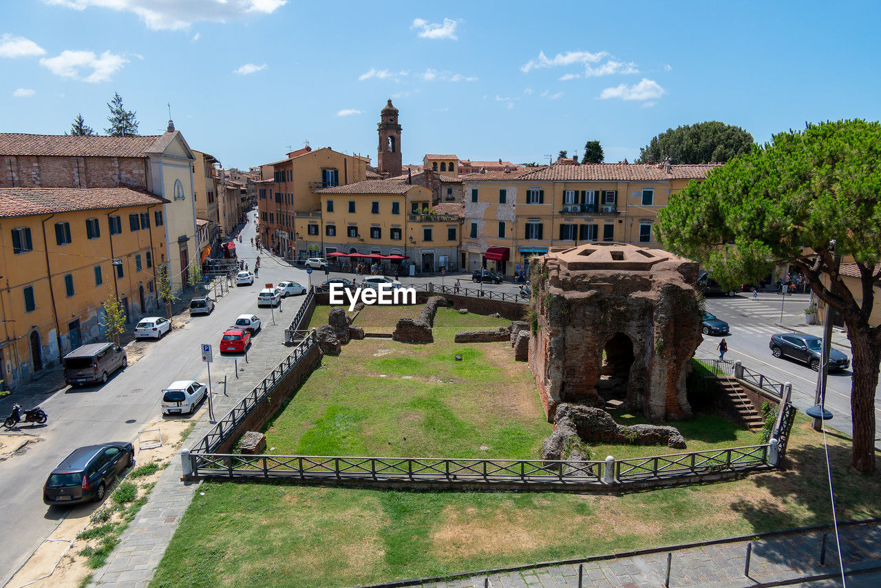 Italy, pisa, july 26, 2023. view of the thermal baths of neron from the city wall