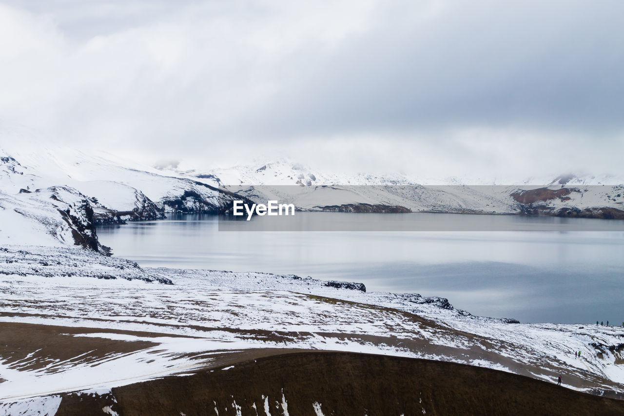 scenic view of frozen lake against sky