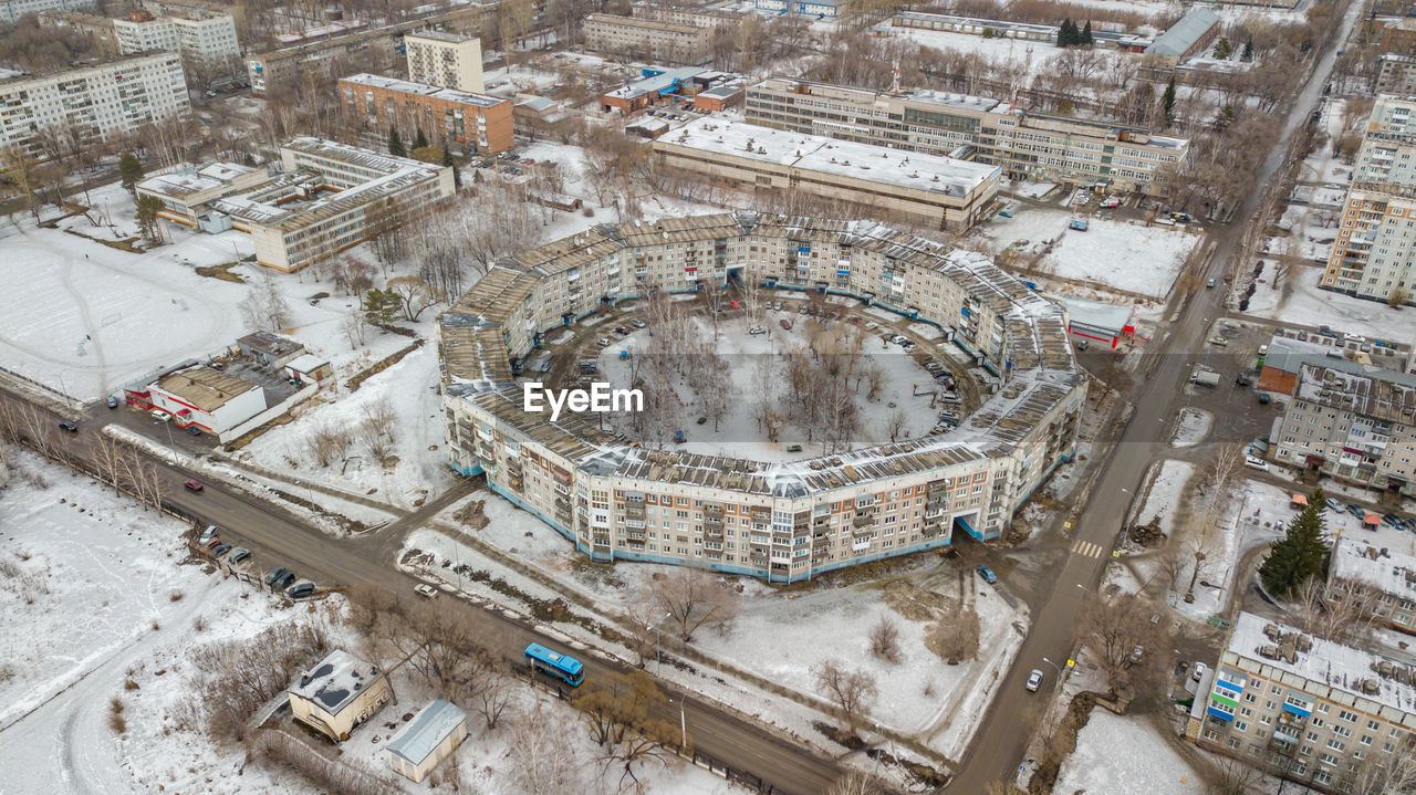 High angle view of buildings in city