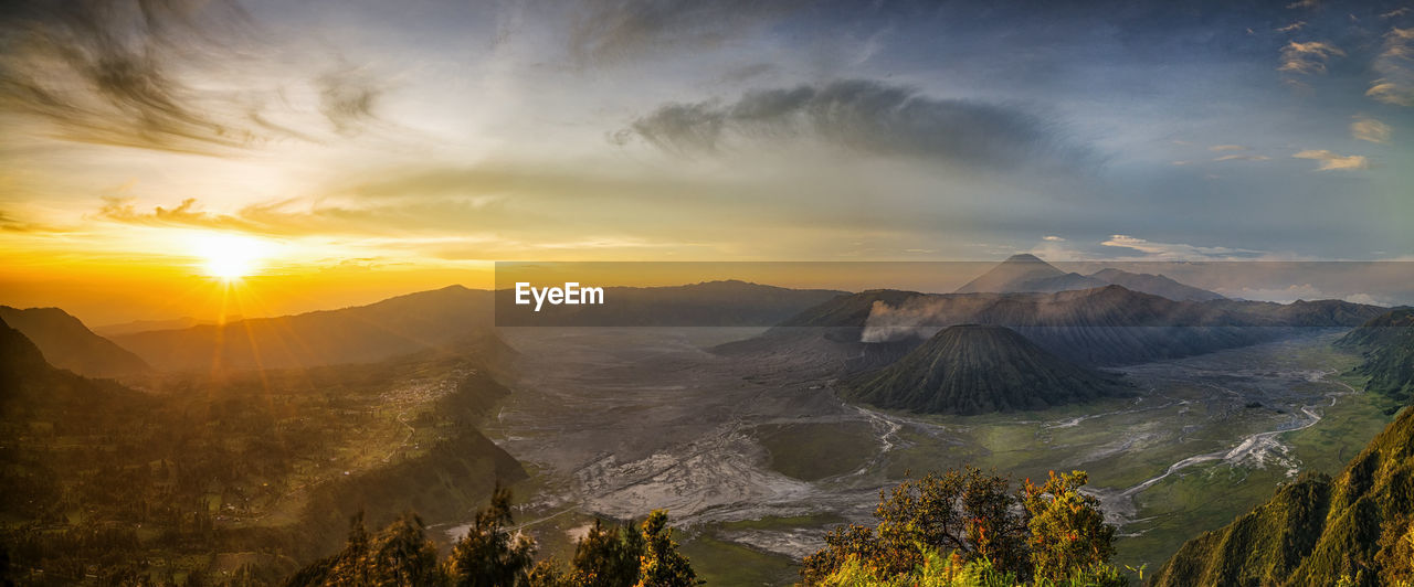 Scenic view of mountains during sunset