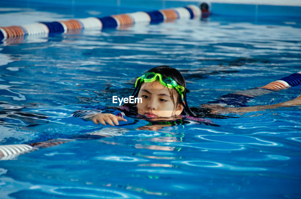 Portrait of boy swimming in pool