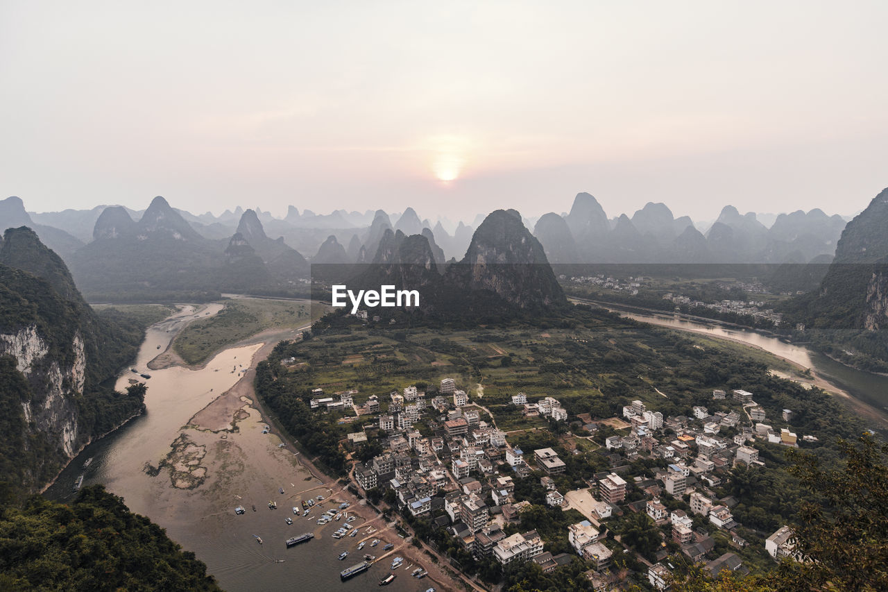 Xingping town with mountains at guilin, china