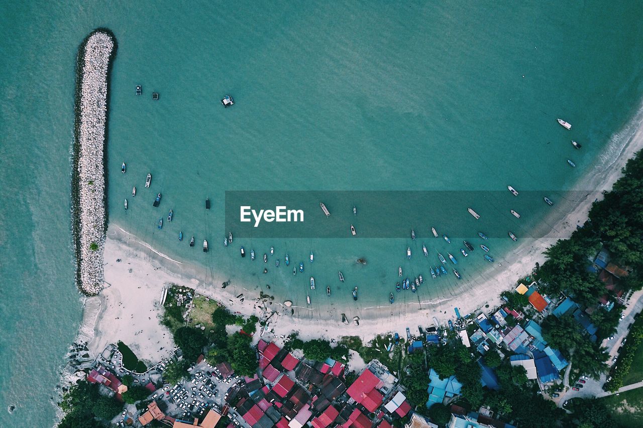 High angle view of people on beach